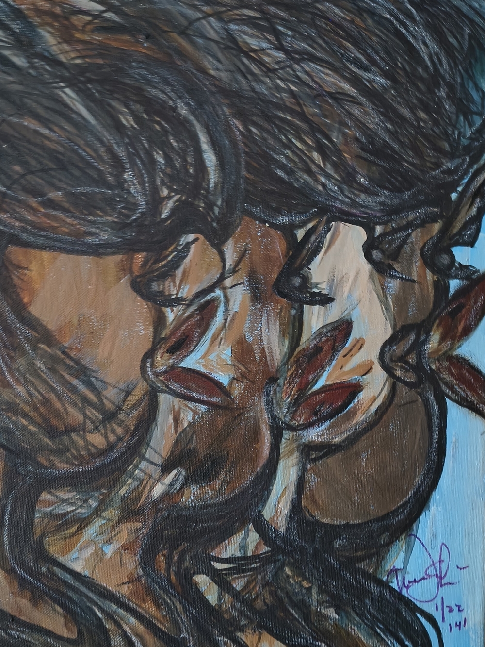 Portrait Drawing in Brown & Black